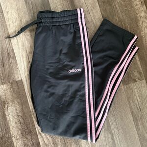 Adidas charcoal gray pink stripe sweatpants